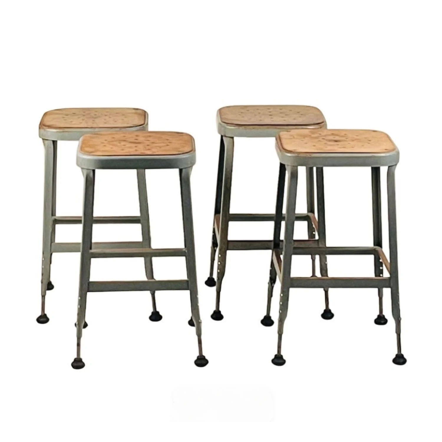 Set of 4 Adjustable Patinated Steel Counter Stools by Lyon